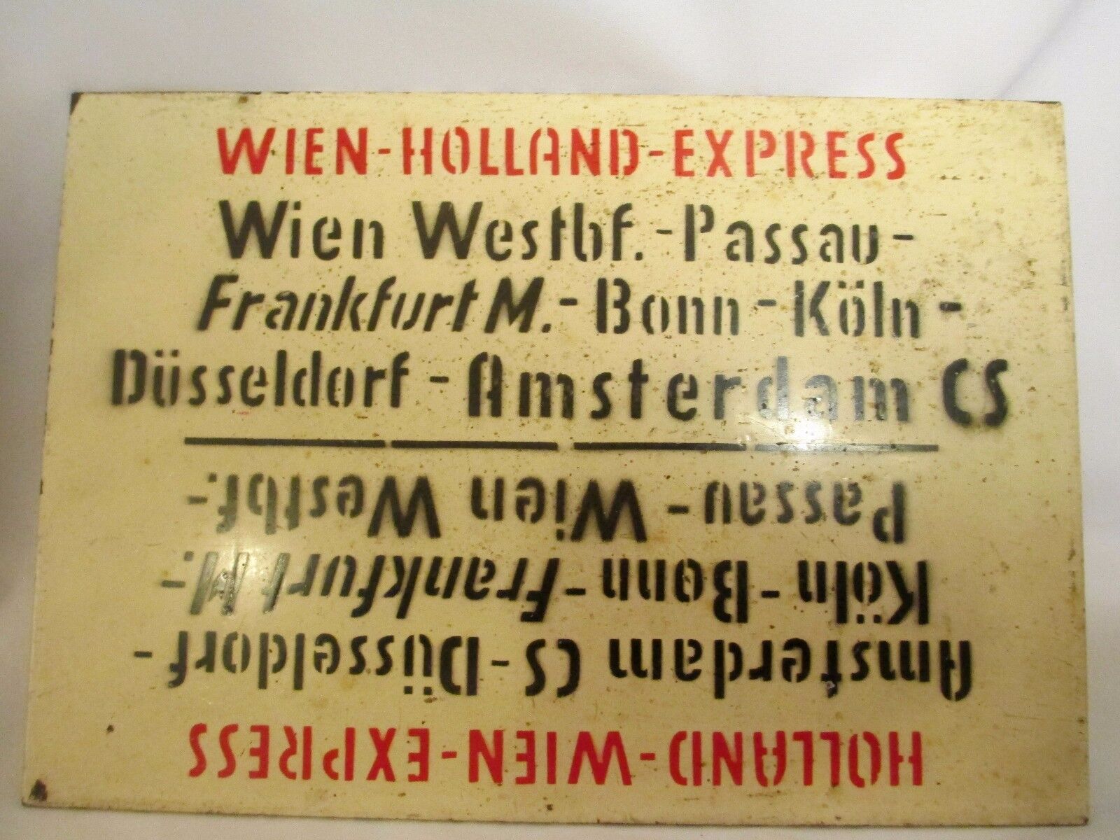 Altes Zuglaufschild aus Eisen Wien Holland Express Rare! Rare! Rare!!! (4)
