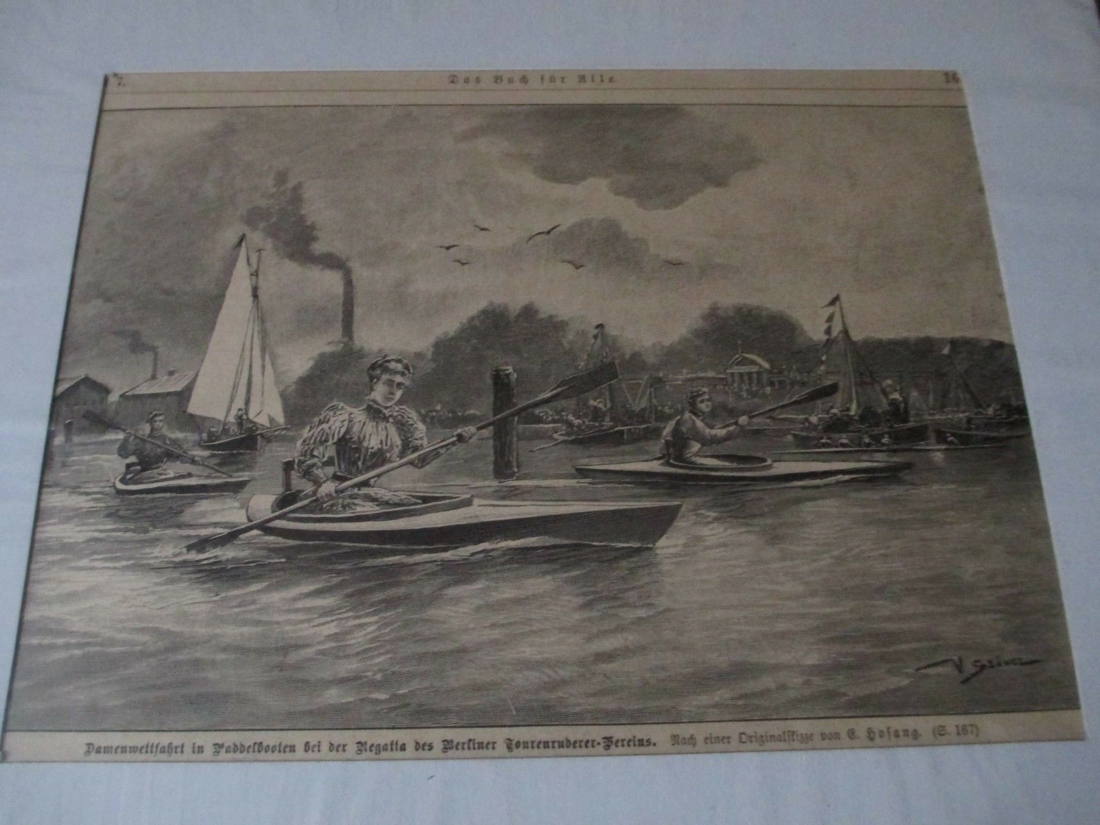 Damenwettfahrt in Paddelbooten bei der Regatta des Berliner von Hosang um 1895 (2)