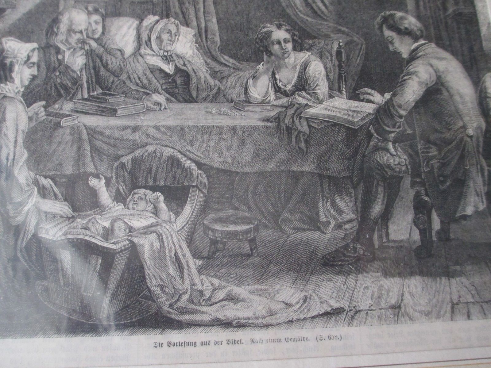 Lithographie die Vorlesung aus der Bibel um 1867 (1)