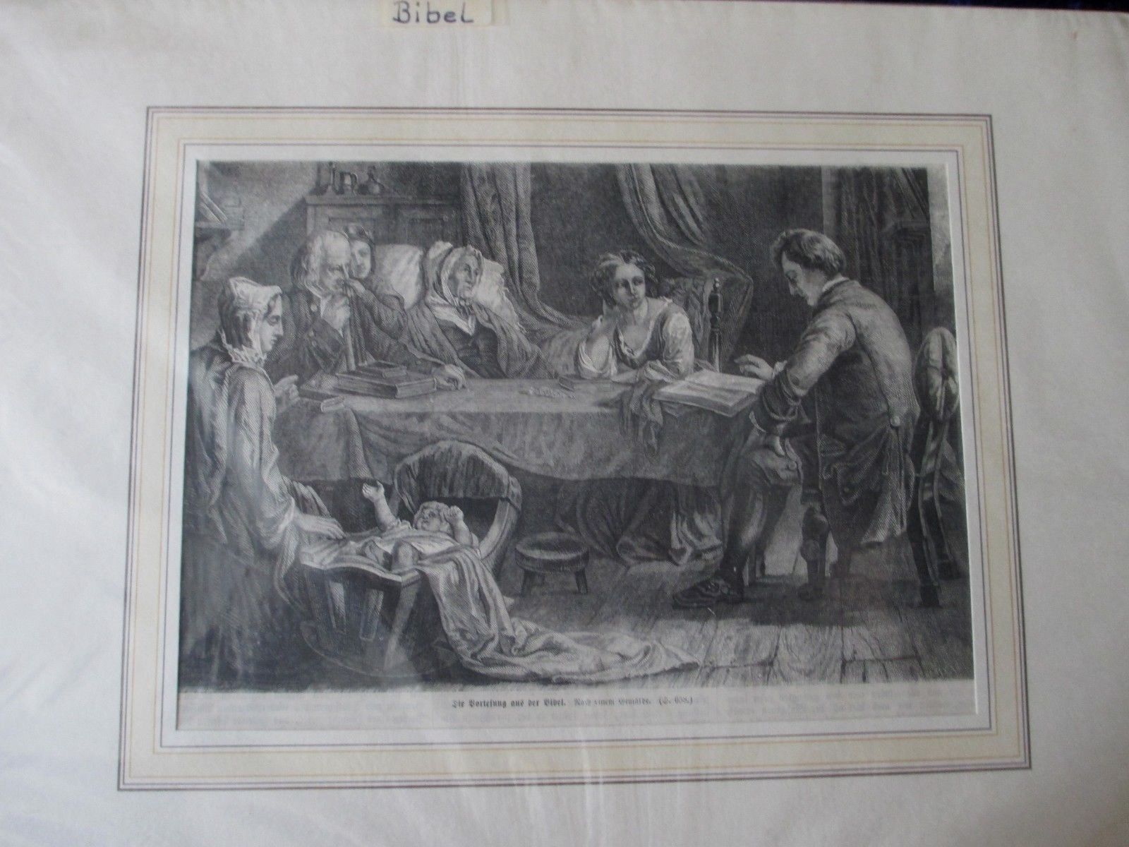Lithographie die Vorlesung aus der Bibel um 1867 (2) Antiquitäten in Frankfurt