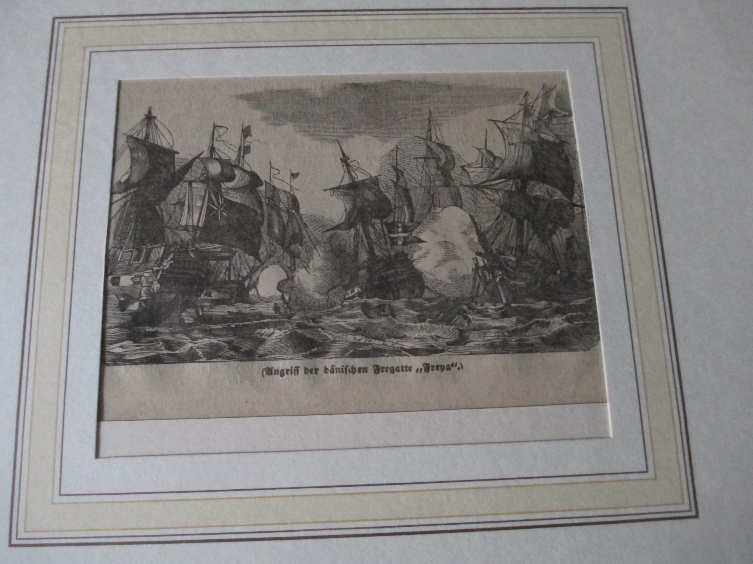 Lithographie Angriff der Bötticher Fregatte Frega (1)