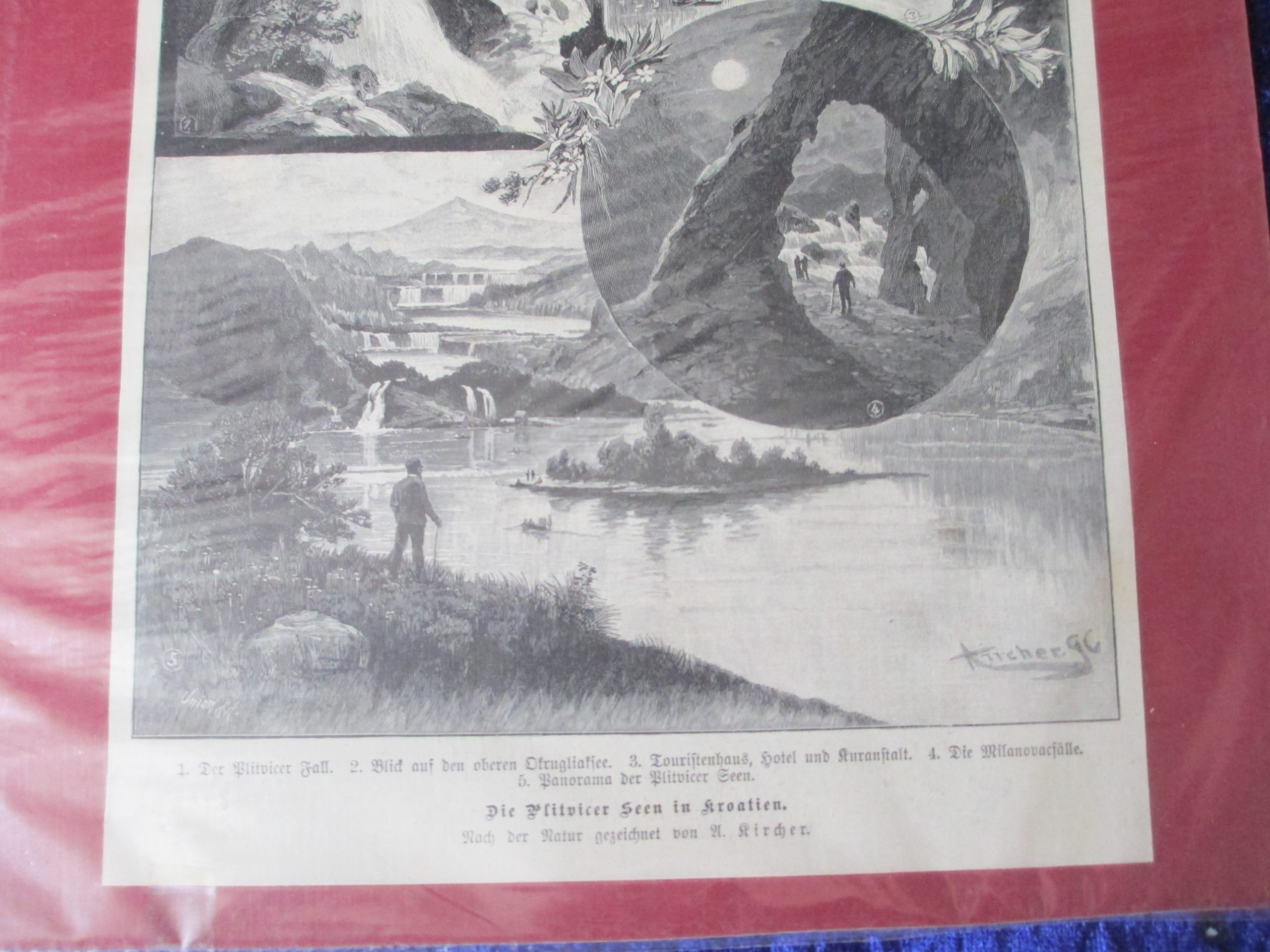 Lithographie die Plitvicer seen in Kroatien (2)