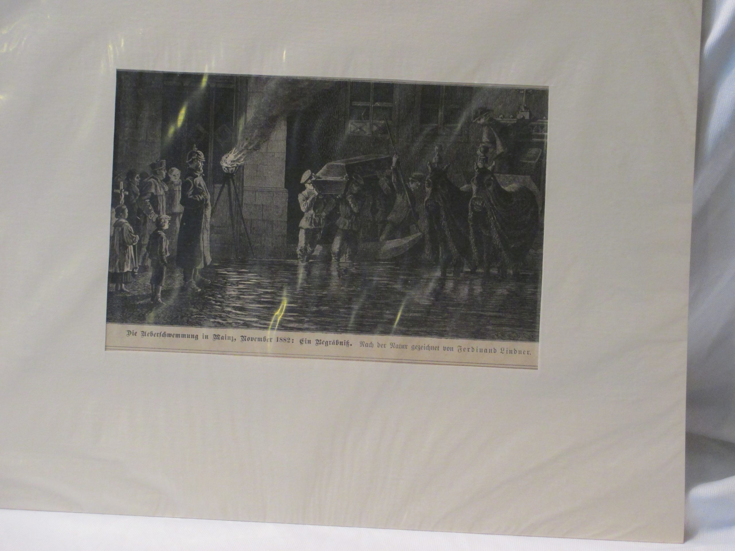 Lithographie die Überschwemmung in Mainz von Ferdinand Lindner
