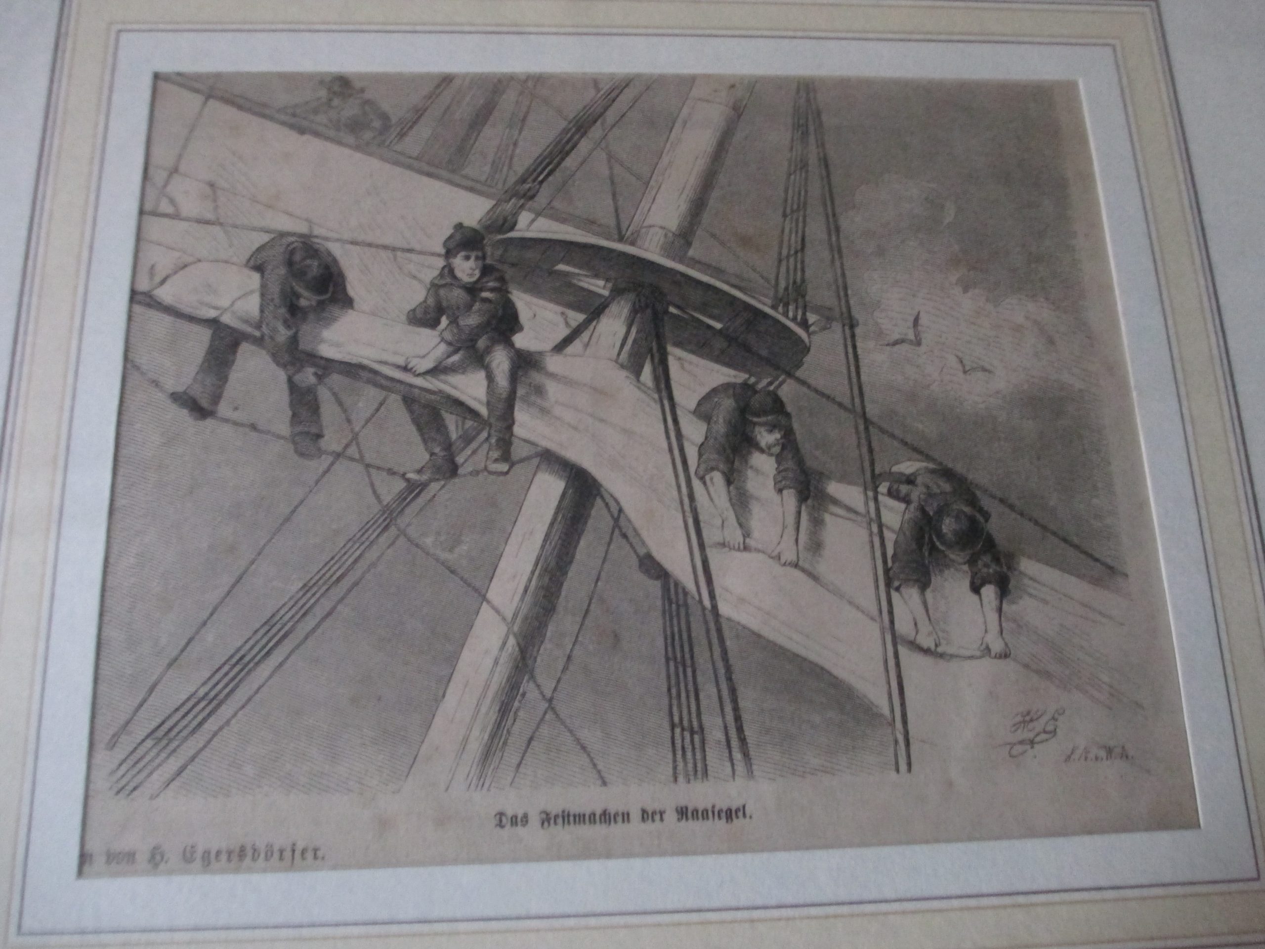 Maritim Das Festmachen der Haasegel um 1875 (2)